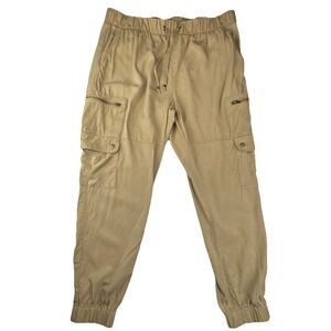 Banana Republic Women Cargo Joggers L Tan Tencel Lyocell Utility Safari Pants